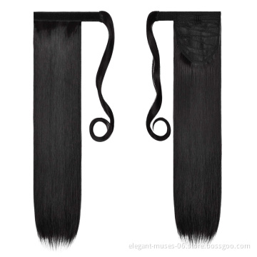 24'' Long Straight Wrap Around Clip In Ponytail Hair Extension Heat Resistant Synthetic Pony Tail